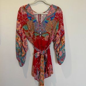 Spell || Ruby Lotus Romper Ruby Kimono Sleeve Belted Medium